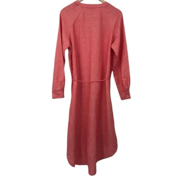 Loft Linen Blend Button Front Long Sleeve Tie Maxi Shirt Dress Coral‎ Size S - Picture 8 of 10